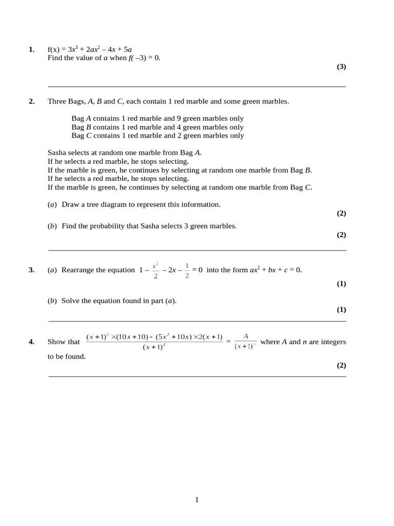 01 - GCE Questions for GCSE Transition 1 (1) | PDF | Elementary ...