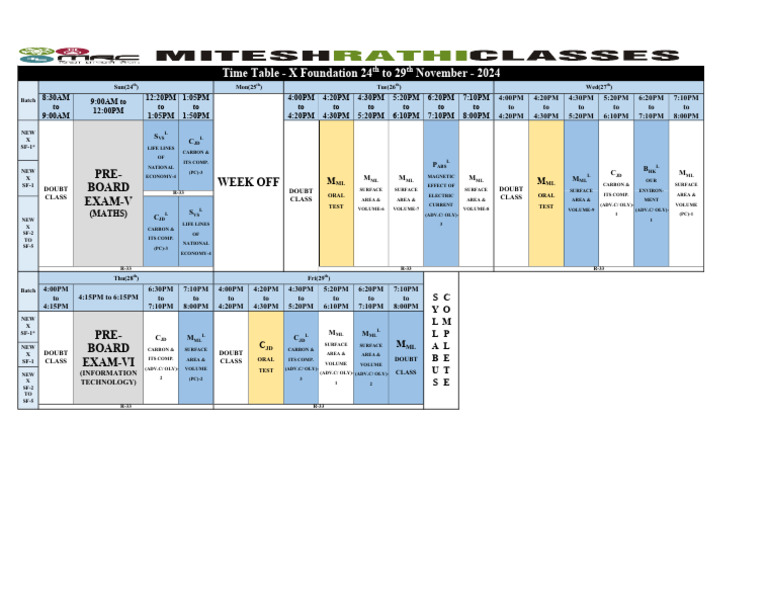 X Foundation Time Table Nov 2024 | PDF