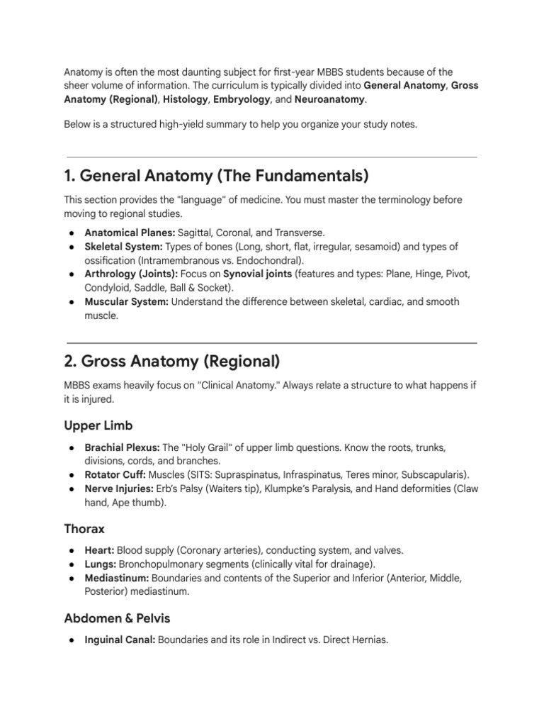 High-Yield Anatomy Study Guide for MBBS | PDF | Anatomical Terms Of ...