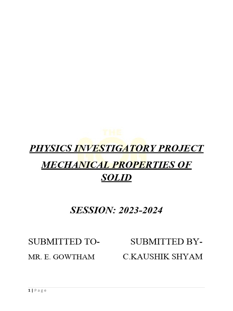 Mechanical Properties of Solids Project | PDF | Deformation ...