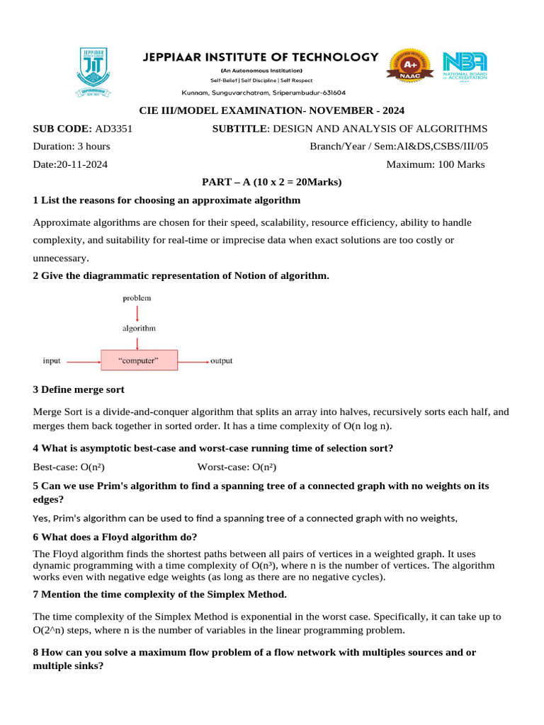 CIE III Model Exam: Algorithms 2024 | PDF | Time Complexity ...