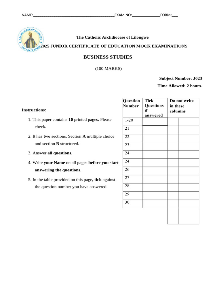 2025 Business Studies Mock Exam Guide | PDF | Partnership | Retail