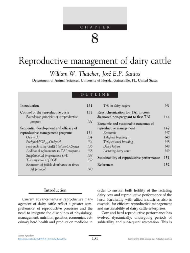 Dairy Cattle Reproductive Management Guide | PDF | Dairy Cattle ...