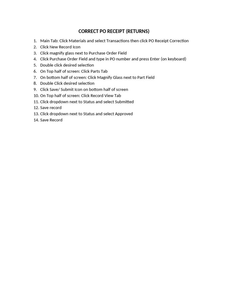PO Receipt Correction Process Guide | PDF