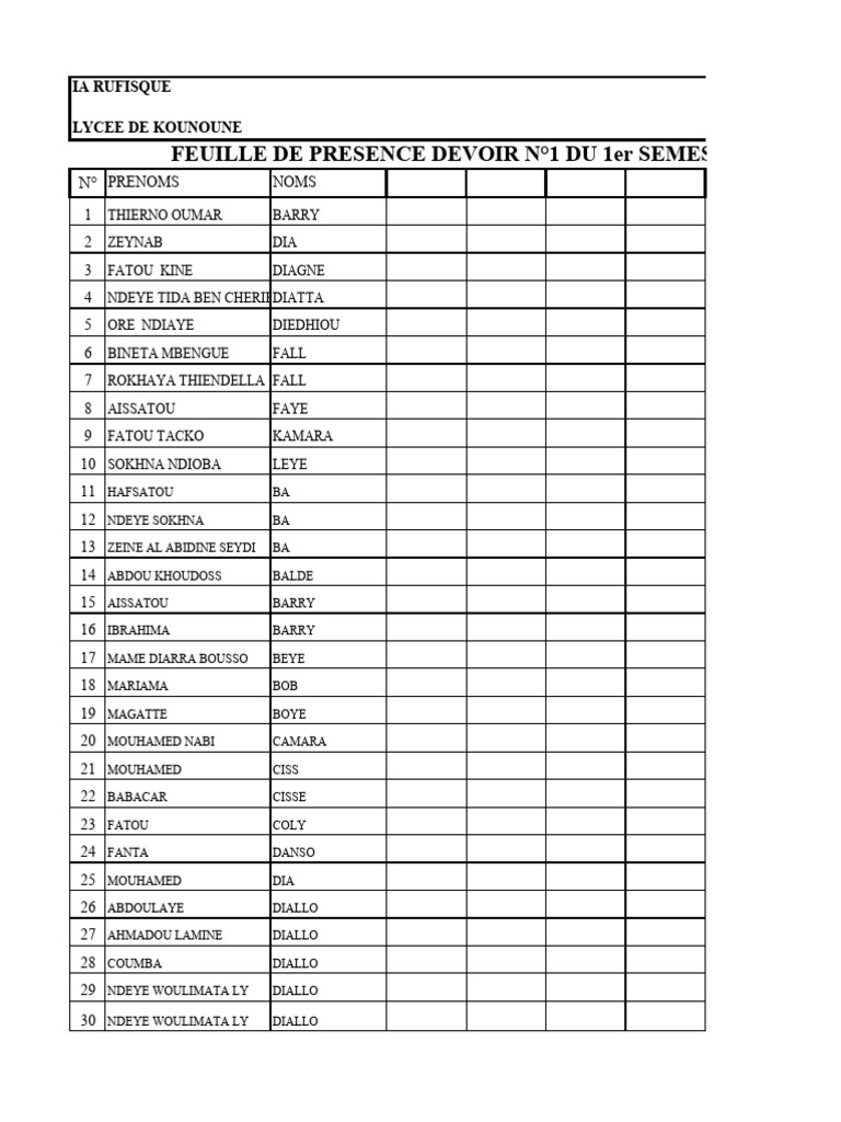 Feuille de Presence 1ER S SALLE S3 | PDF