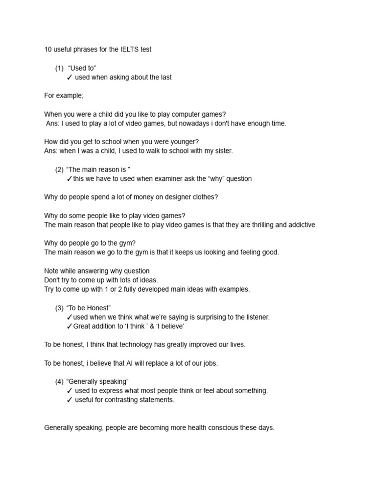 Essential IELTS Phrases for Success | PDF
