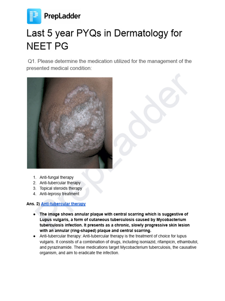NEET PG Dermatology PYQs Analysis | PDF | Cutaneous Conditions | Skin