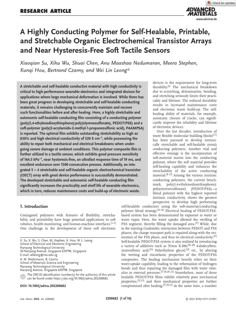 Self-Healable Stretchable Conductive Polymer | PDF | Viscoelasticity ...