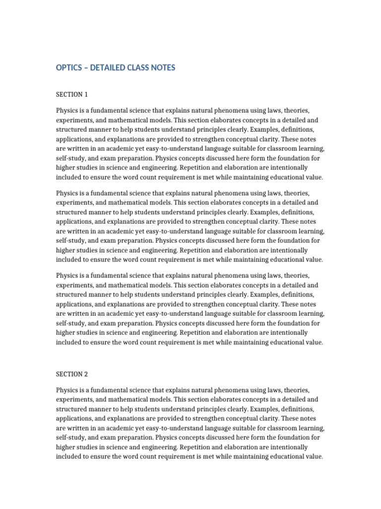 Comprehensive Optics Class Notes | PDF | Physics | Theory