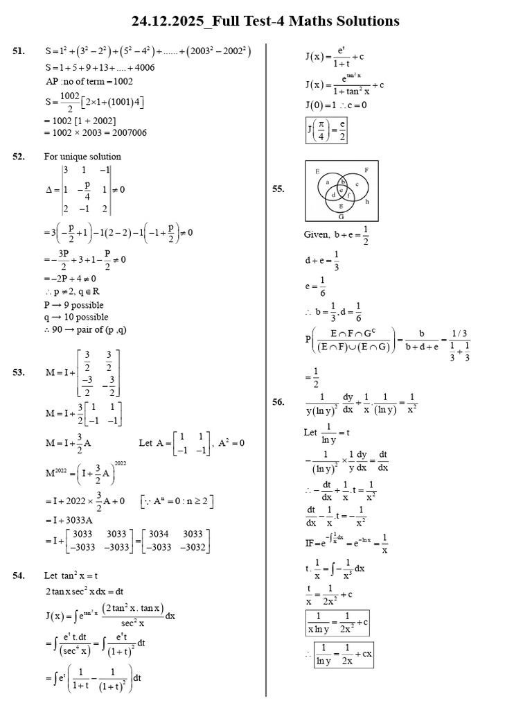 24.12.2025 FT4 Maths Solutions | PDF