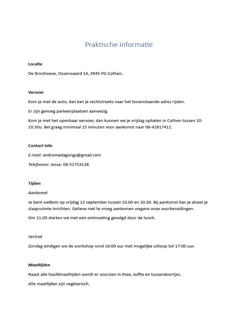 Praktische Informatie | PDF