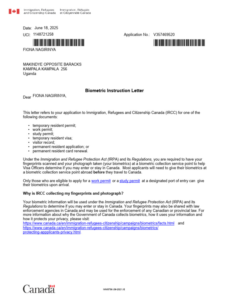Biometric Collection Instructions for IRCC | PDF | Immigration | Human ...