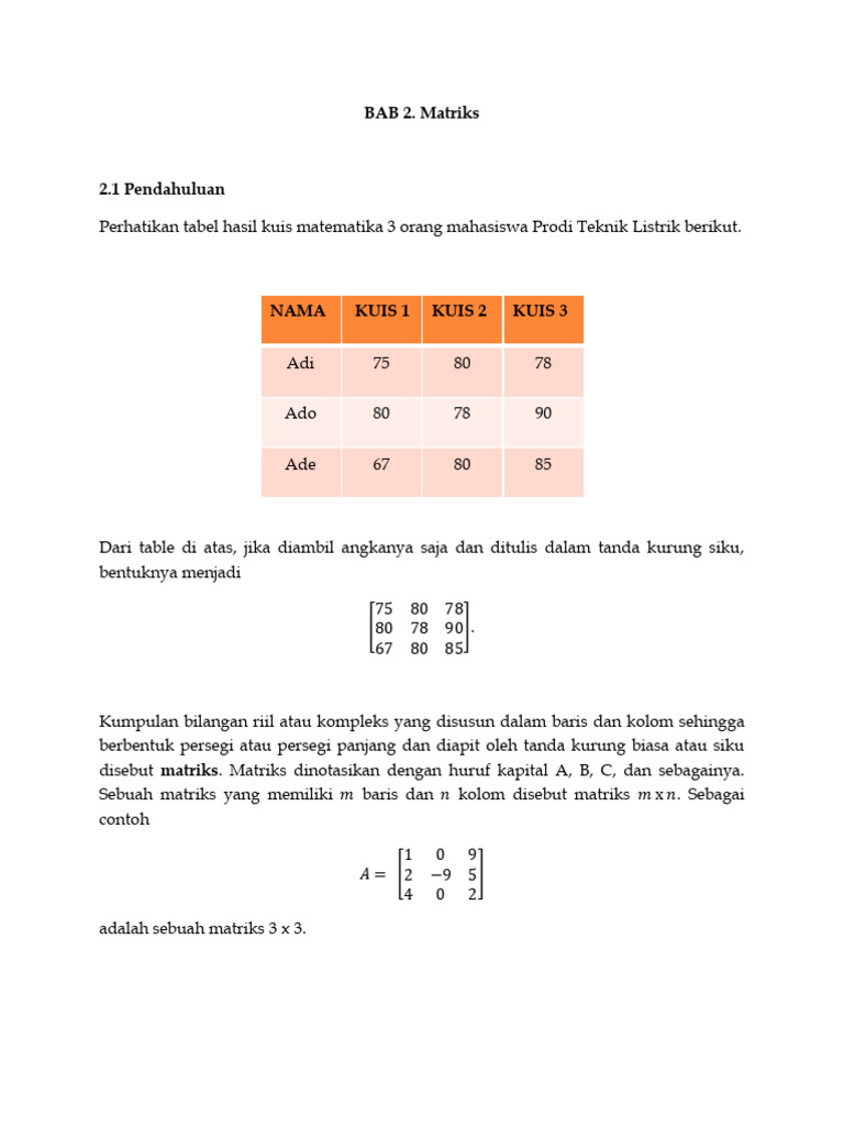 Pengantar Matriks dan Operasinya | PDF