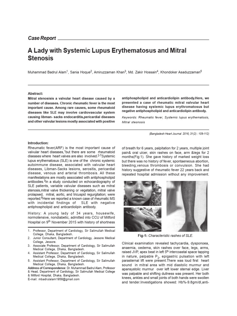 A Lady With Systemic Lupus Erythematosus and Mitral Stenosis | PDF ...
