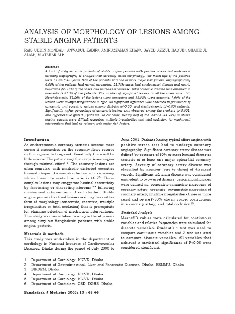 Coronary Lesion Morphology in Angina | PDF | Coronary Artery Disease ...