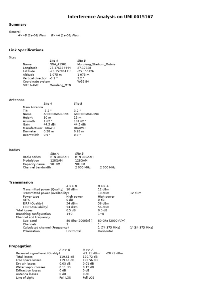 UML0015167 Interference Analysis Report | PDF | Decibel | Radio Technology