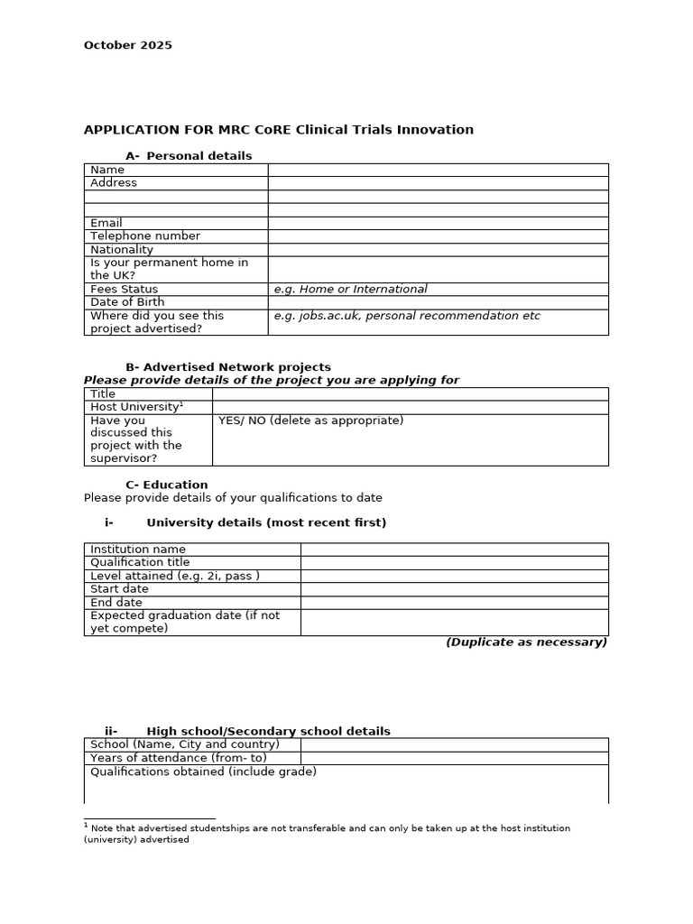 Core Application Form | PDF