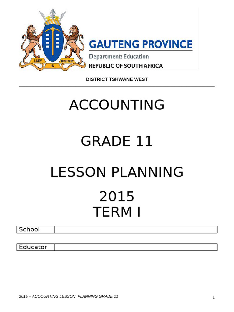 Grade 11 Accounting Lesson Plan 2015 | PDF | Depreciation | Cheque