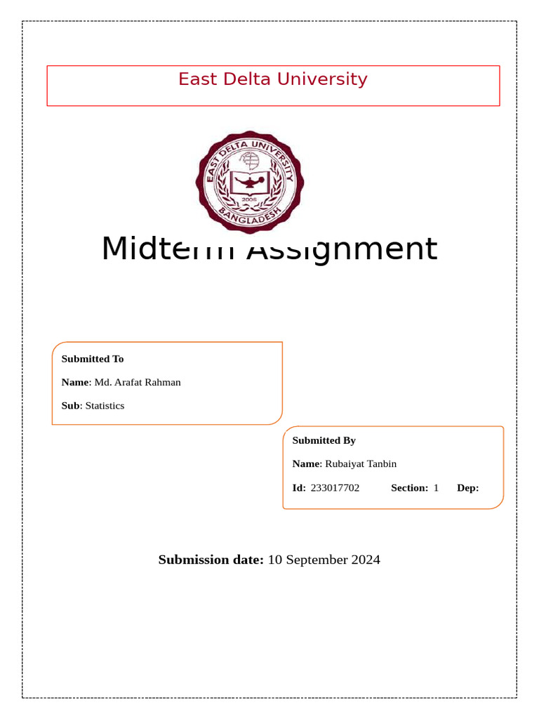 Midterm Statistics Assignment Submission | PDF