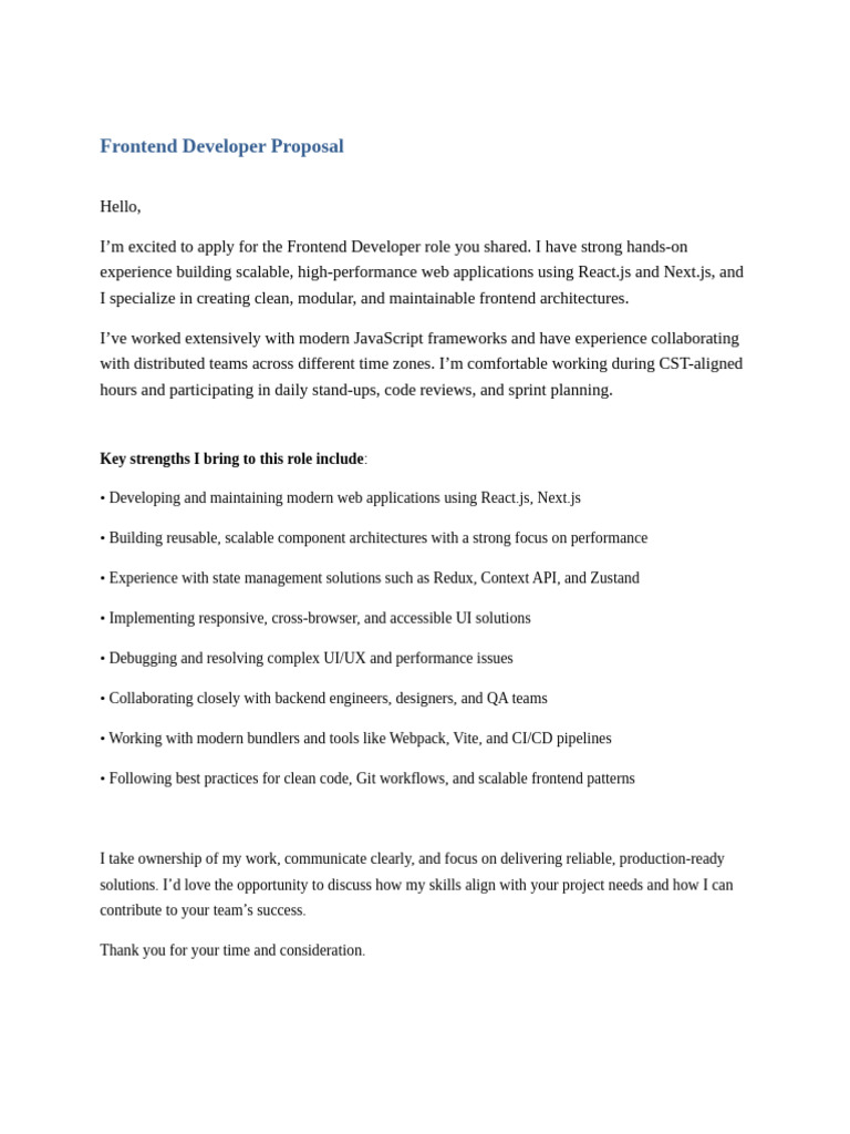 Frontend Developer Proposal Rabia Khalid | PDF