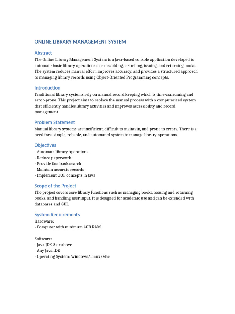 Java Online Library Management System | PDF