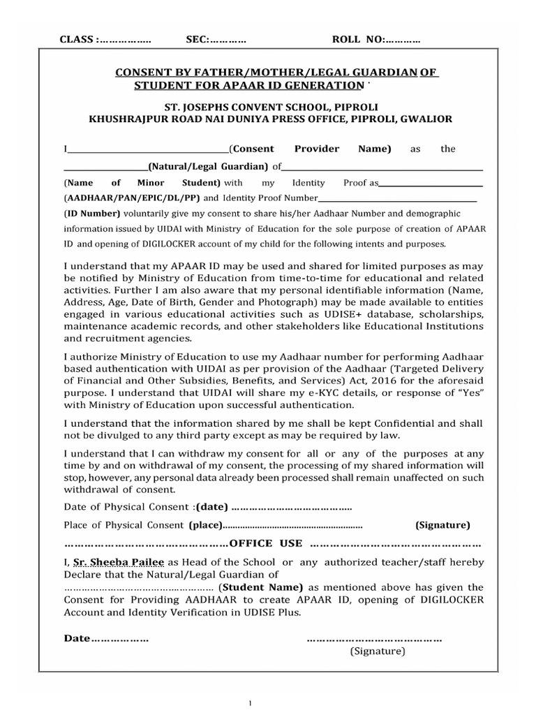 Consent Form Apaar Id Ccs | PDF