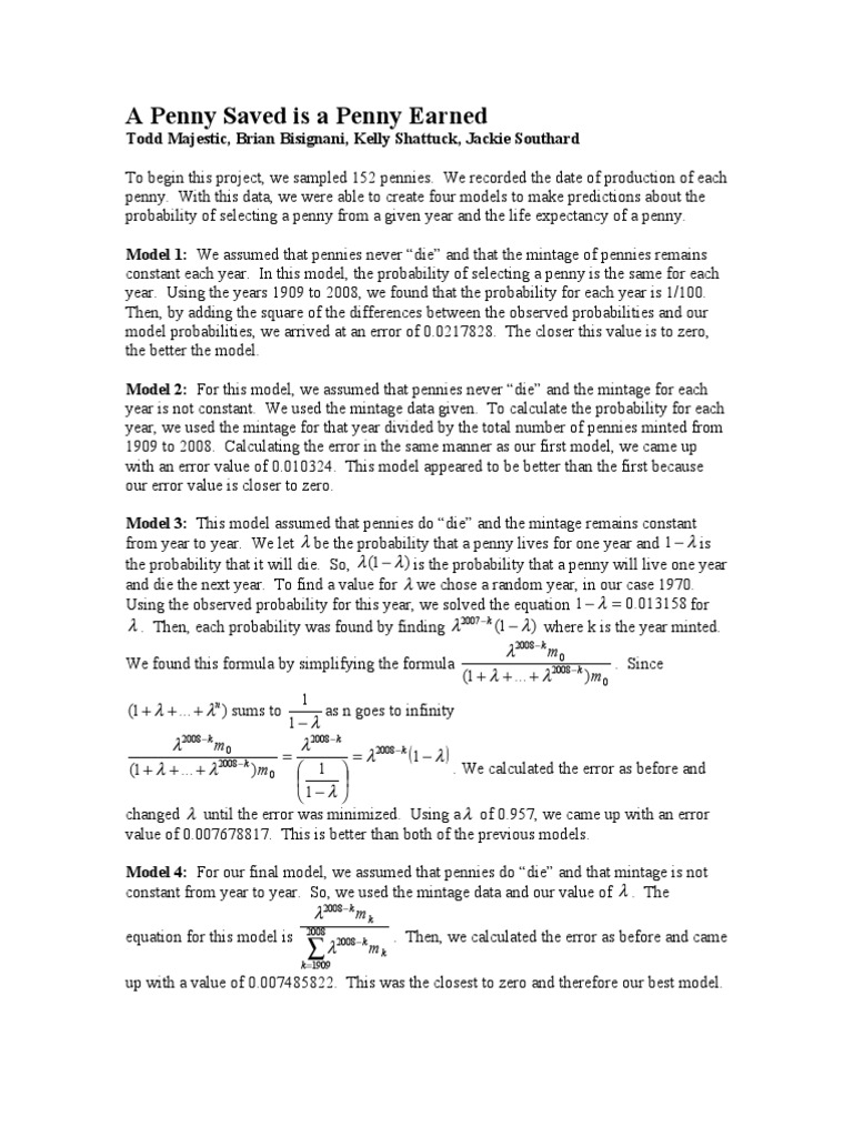 A Penny Saved Is A Penny Earned | PDF | Probability | Applied Mathematics