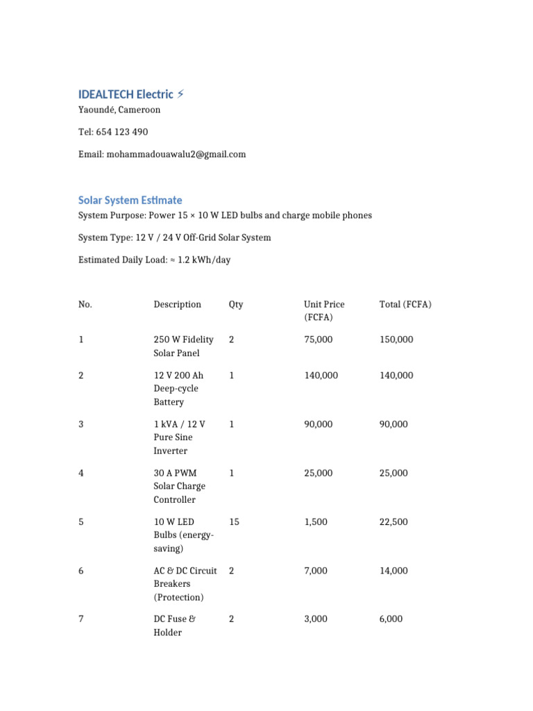 Off-Grid Solar System Estimate for LEDs | PDF