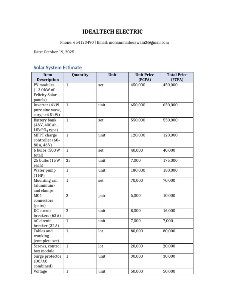 IDEALTECH Solar System Estimate | PDF