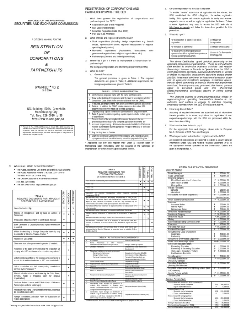 SEC Corporation Registration Guide | PDF | Securities (Finance ...