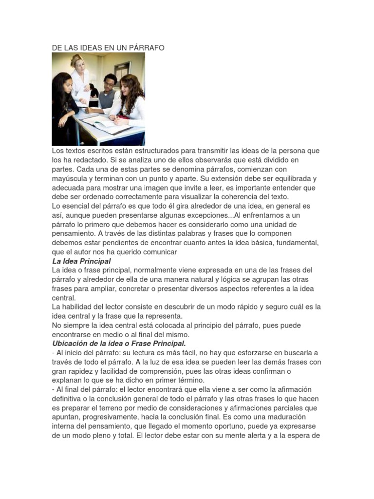 DE LAS IDEAS EN UN PÁRRAFO