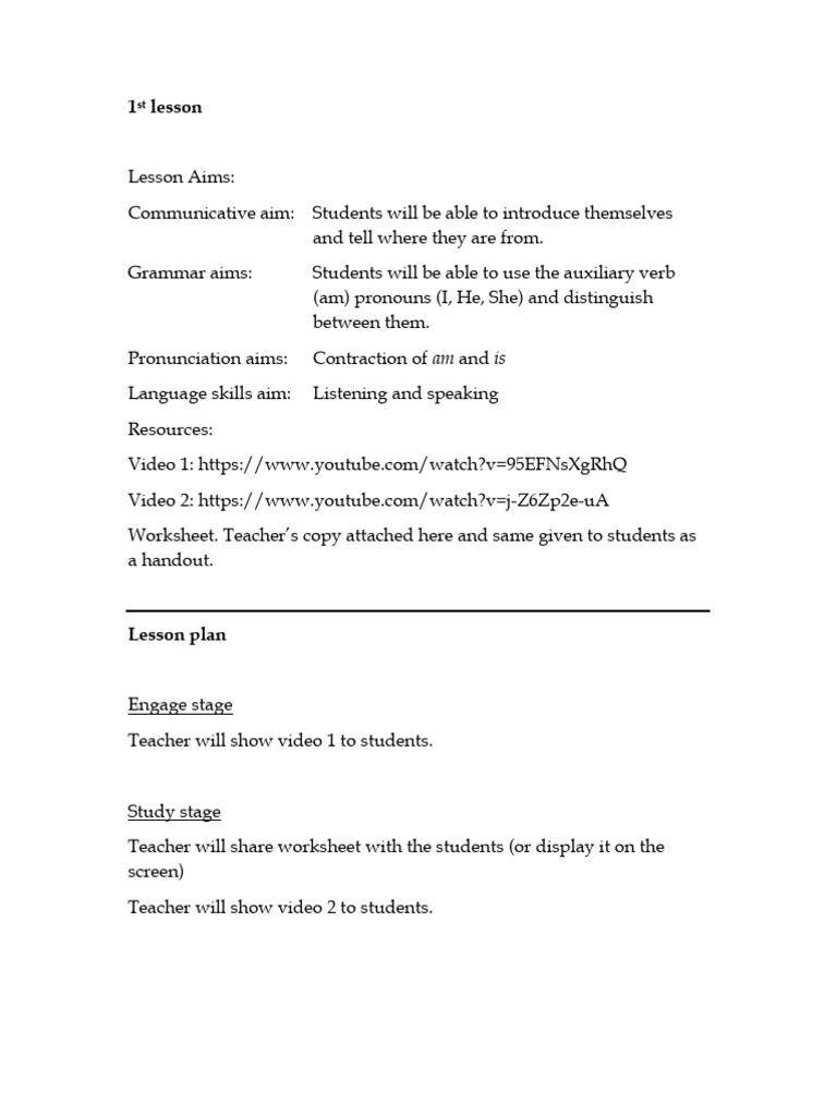 Introductory English Lesson Plan | PDF