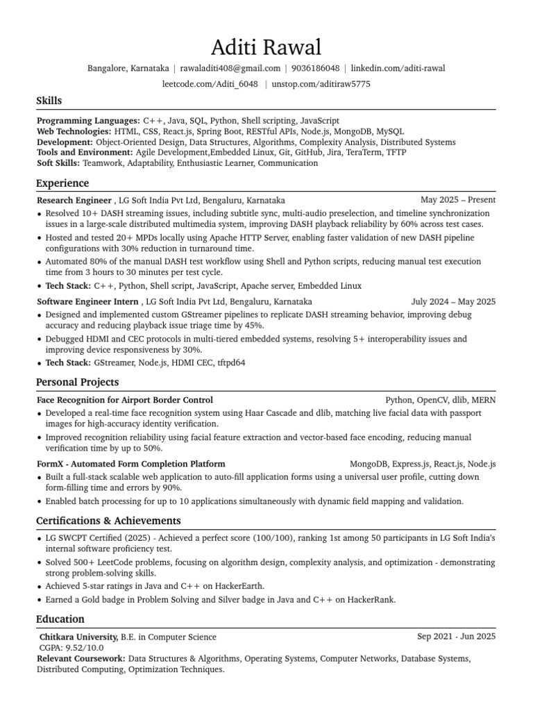 Aditi Rawal: Software Engineer Profile | PDF | Scripting Language ...