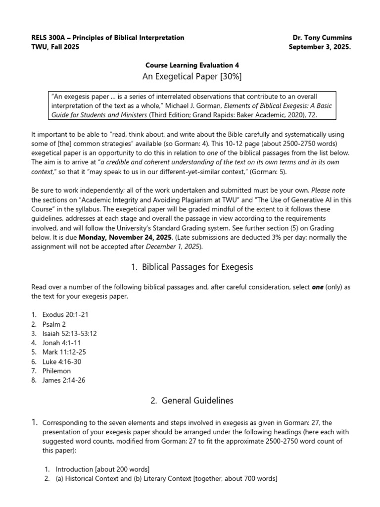 Course Learning Evaluation 4 - An Exegetical Paper | PDF | Exegesis ...