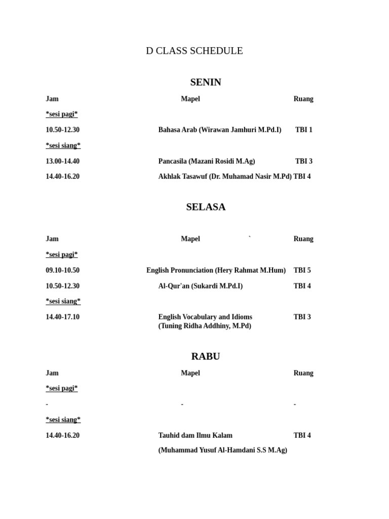 D Class Schedule | PDF