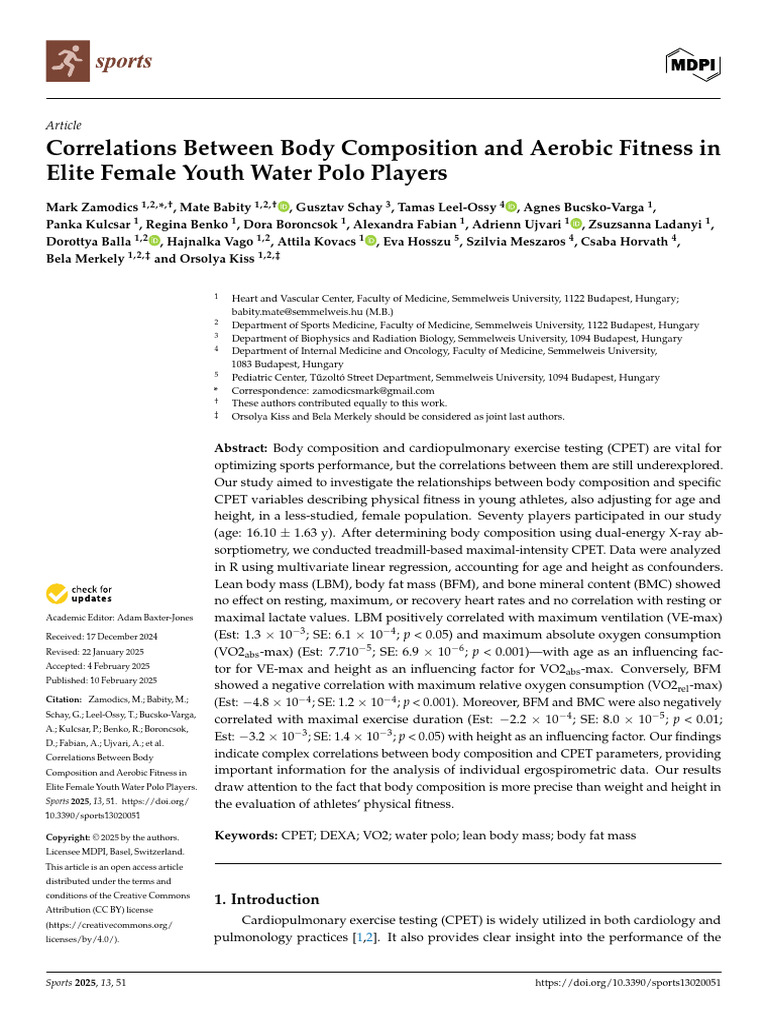 Correlations Between Body Composition and Aerobic Fitness in Elite ...