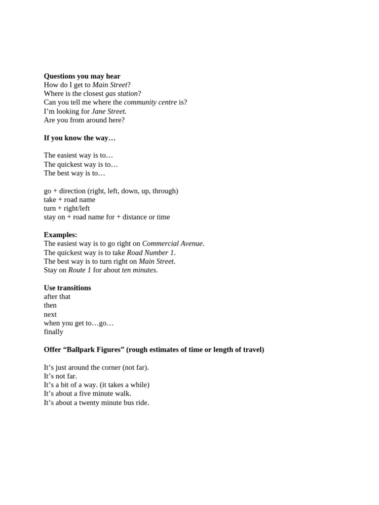 Essential Directions and Navigation Phrases | PDF