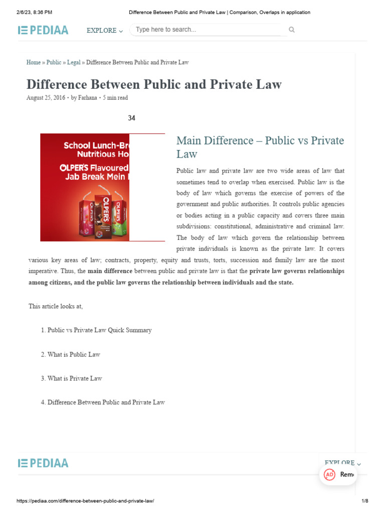Public vs Private Law Explained PDF Damages Crimes