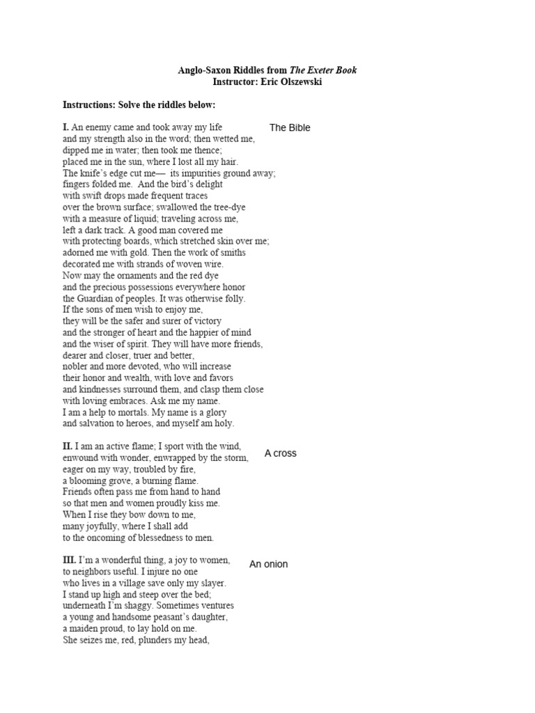 Anglo-Saxon Riddles from Exeter Book | PDF