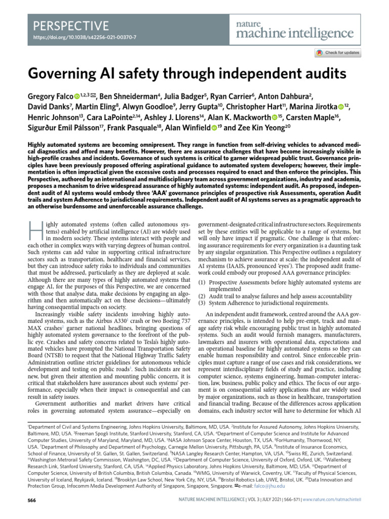 Governing AI Safety via Independent Audits | PDF | Artificial ...