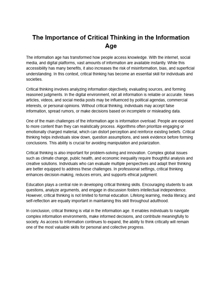 Critical Thinking in the Information Age | PDF | Critical Thinking ...