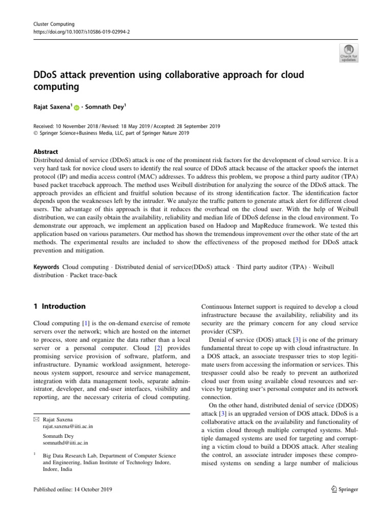 DDoS Attack Prevention in Cloud Computing | PDF | Denial Of Service ...