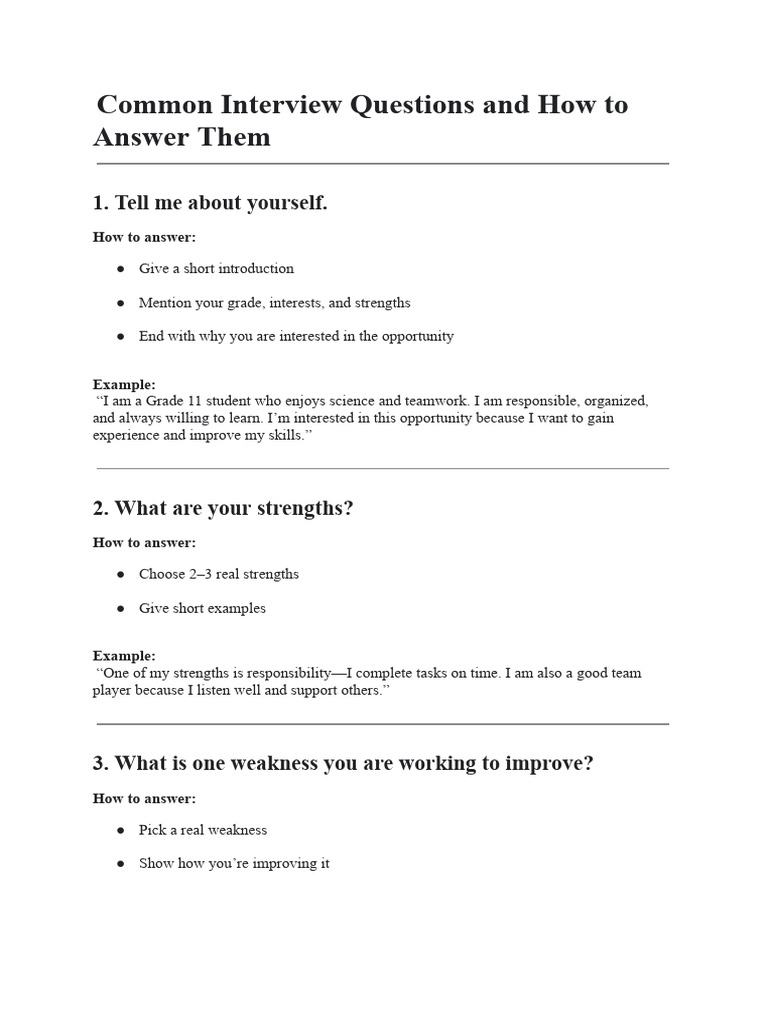 Common Interview Questions and How to Answer Them | PDF | Chess Theory ...