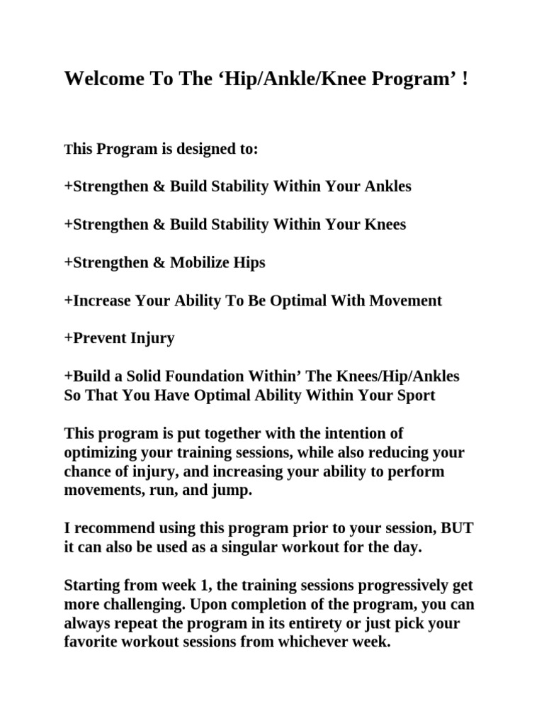 Hip, Ankle, and Knee Strength Program | PDF | Physical Fitness ...