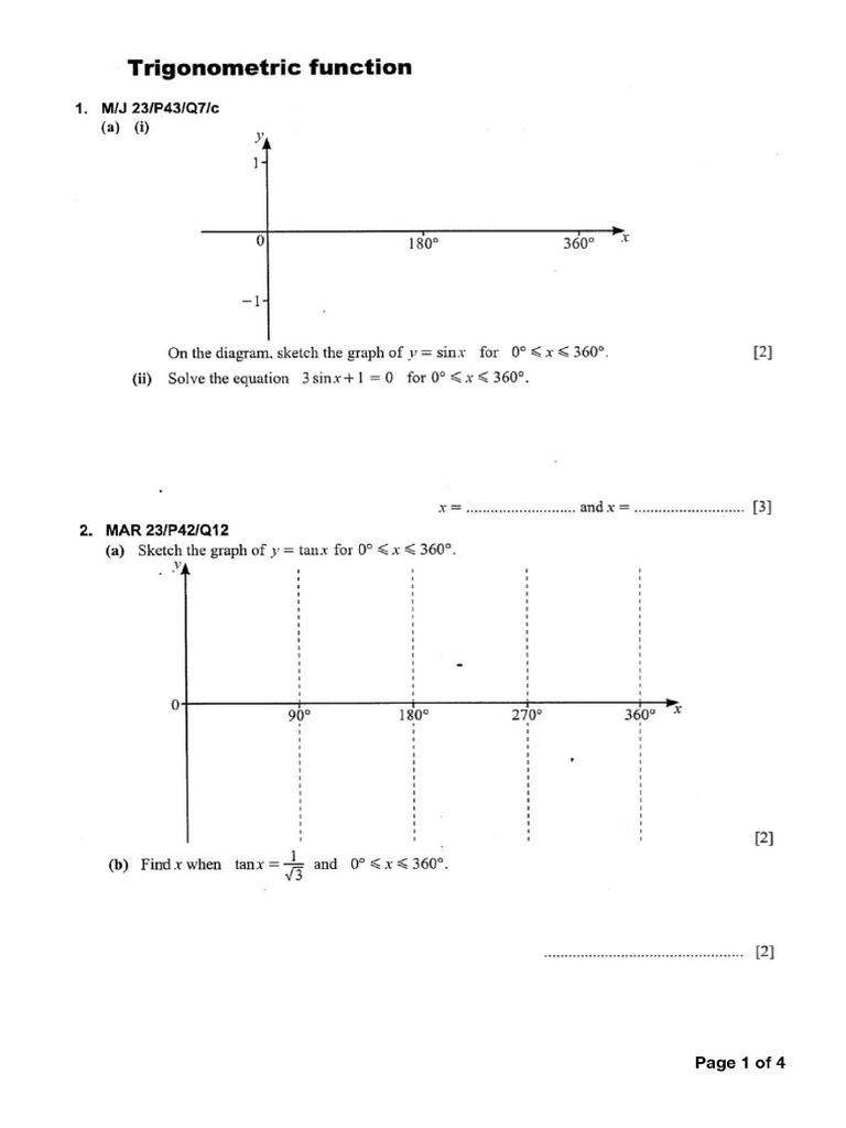 Trigonometric Functions Worksheet | PDF
