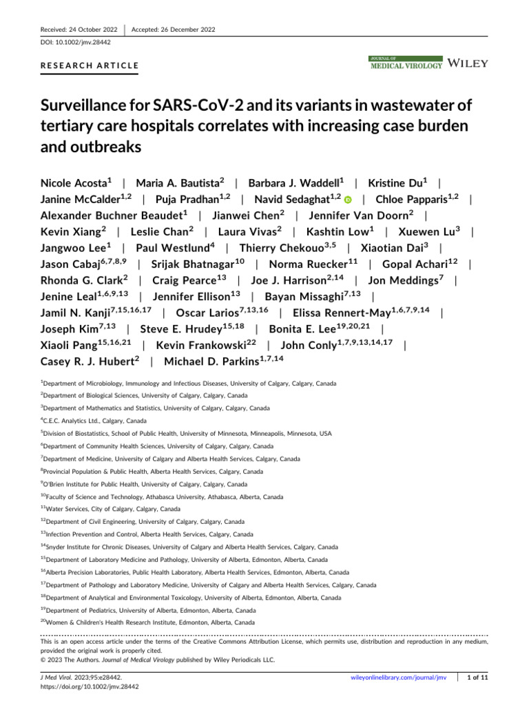 Wastewater Surveillance of SARS-CoV-2 Variants | PDF | Alberta | Infection