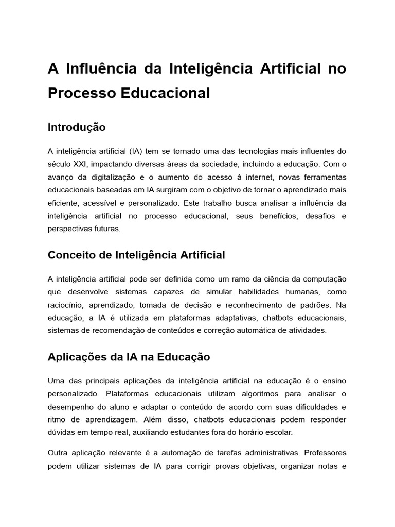 IA na Educação: Benefícios e Desafios | PDF | Inteligência artificial ...