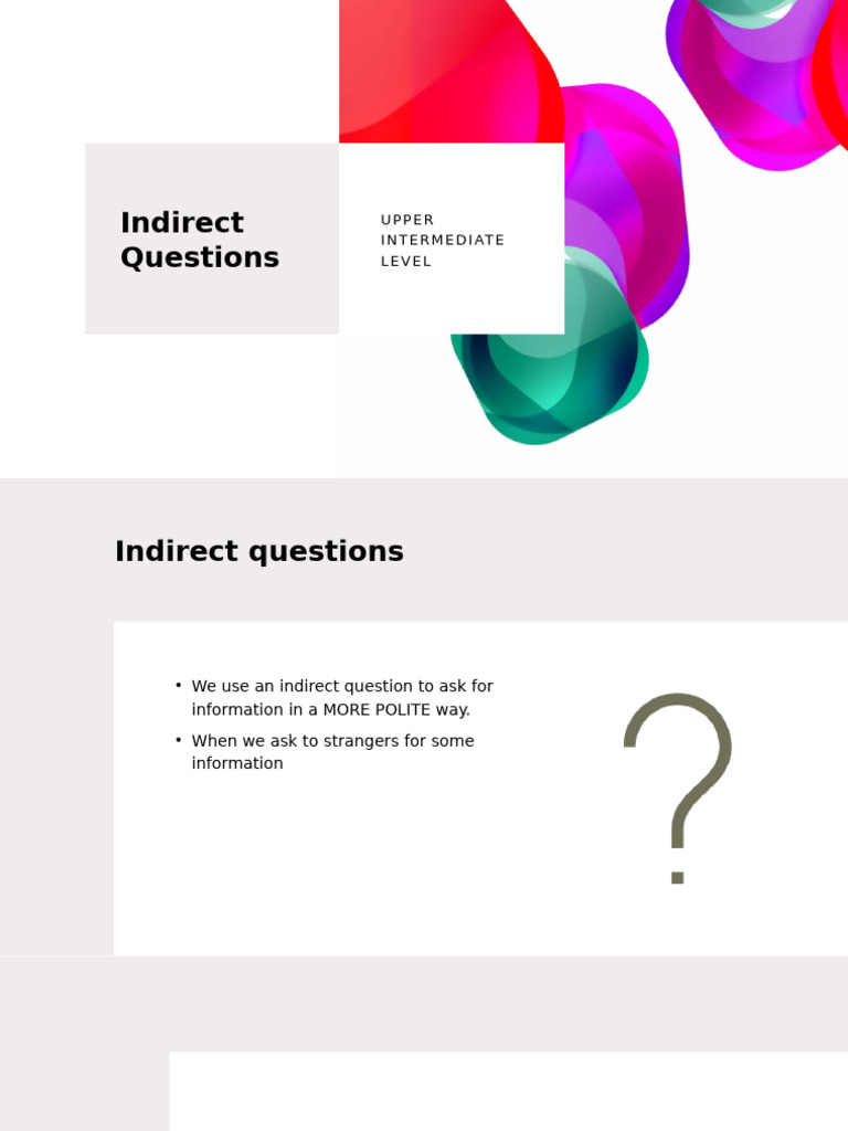 Indirect Questions Topic. Class resource | PDF