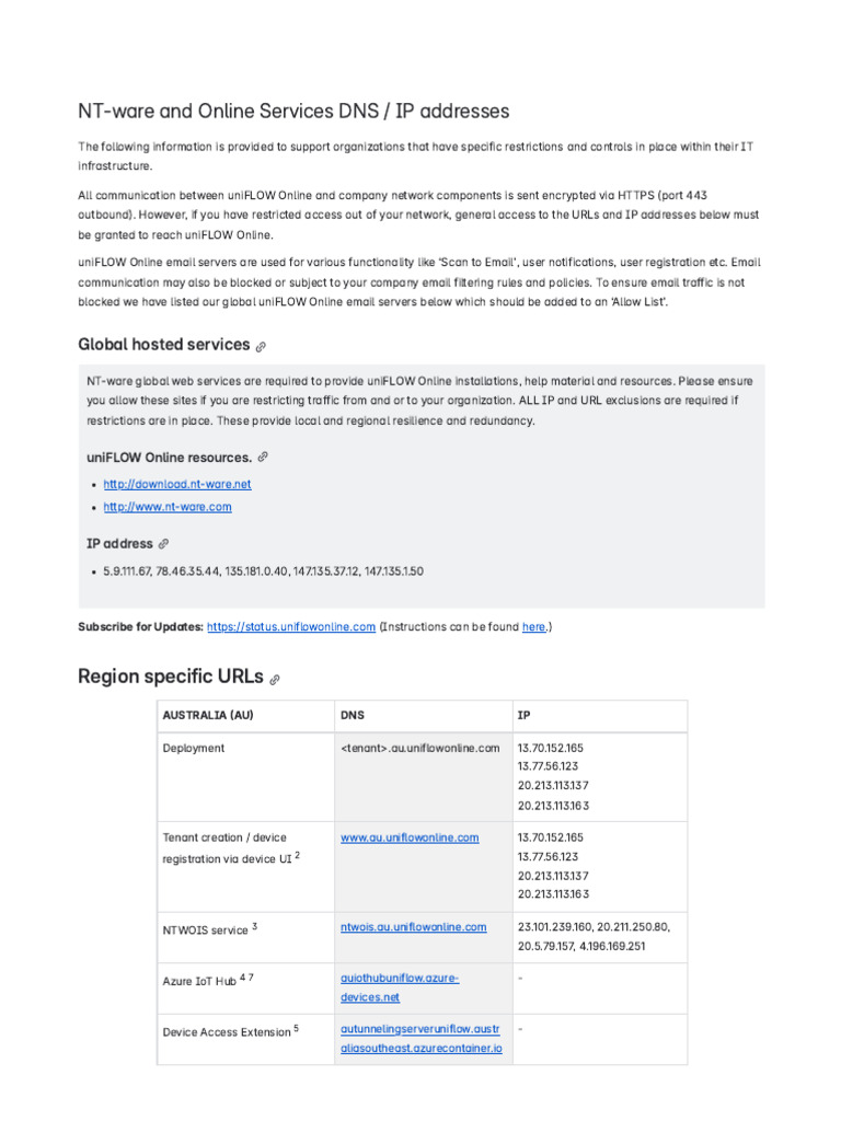 uniFLOW Online DNS and IP Address Guide | PDF | Internet Of Things | Ip ...