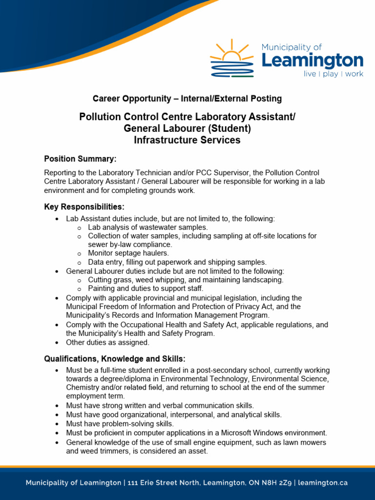 Job Posting-PCC Lab Assistant-General Labourer | PDF | Laboratories ...